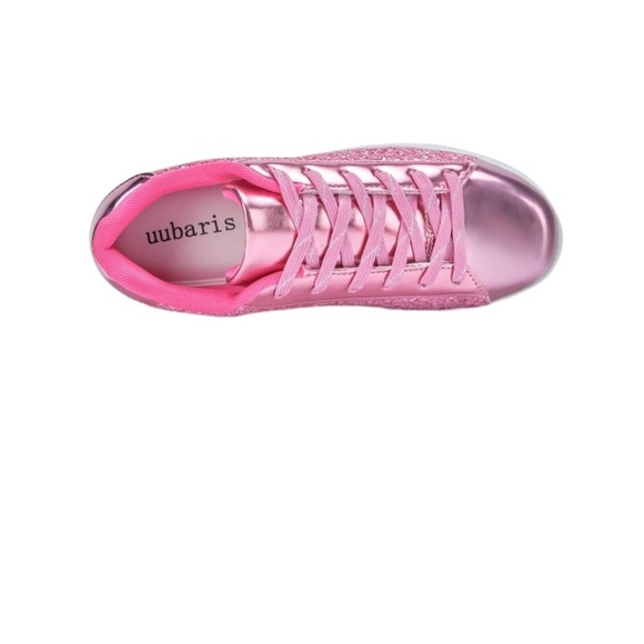 New Pink Glitter White w Rhinestone 2” Platform Festival Party Sneakers Size 7.5 - Picture 4 of 16